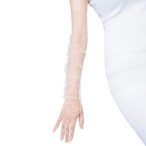 Tulle Elbow Length Gloves - White Sheer